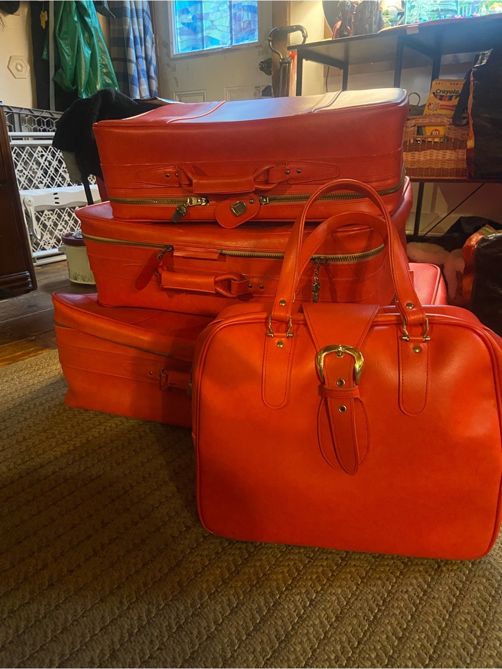 American Tourister Bright Red Travel Luggage Set with Matching Satchel